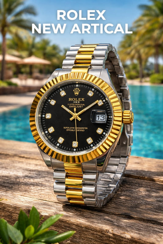 Premium Two-Tone Metal Analog Quartz Watch with Date Display – Golden, Black & Green Dial Options